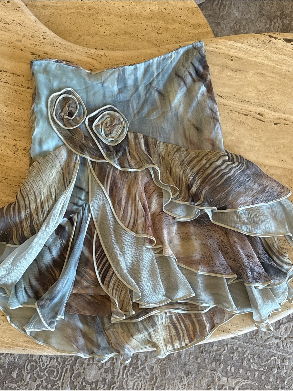 Carlos Miele Blue and Brown Layered Ruffle Mini Skirt